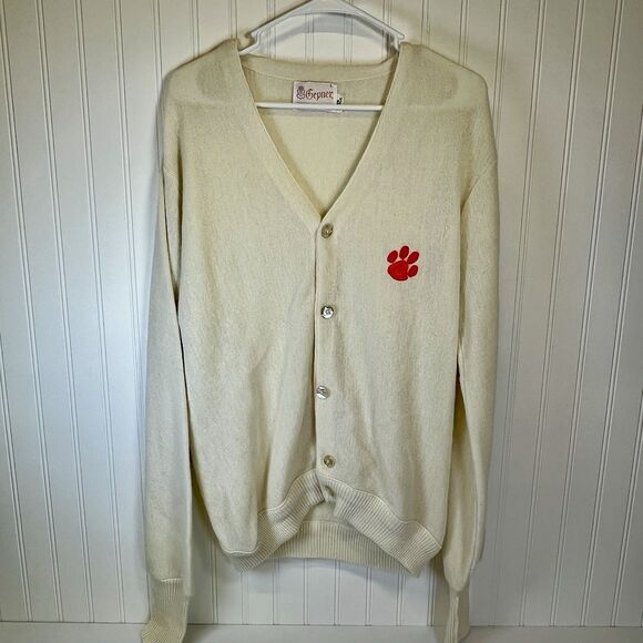 Vtg. 80's Clemson Univ. Gepner Mens Cardigan Sweater White W/ Org Paw Sz Lg - Picture 11 of 11